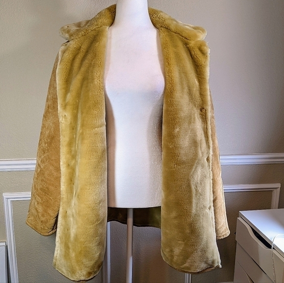Tan Suede Leather w Faux Fur Lined Long Coat by RC Comstock Expedition - Picture 2 of 11